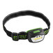 A black and green PowerSmith headlamp with a green light.