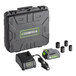 The black and green Genesis 20V Lithium-ion battery and charger kit in a black box with a green logo.