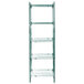 A green Metro Super Erecta wire shelving unit with four shelves.