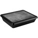 A black rectangular tray with black melamine containers inside.