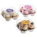 A group of three Sweet Street Desserts assorted cupcakes in plastic containers with different flavors.