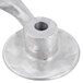 A close-up of a Hobart aluminum dough hook for a mixer.