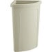 A beige Lavex corner round trash can with beige lid.