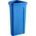A Lavex blue plastic corner round trash can with a blue rim lid.