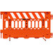 An orange Plasticade barricade with white striped sheeting on both sides.
