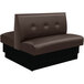 An American Tables & Seating brown upholstered double booth with a 3-button tufted back and black base.