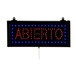 A rectangular LED sign with the word "Abierto" in blue lights.