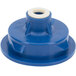 A blue plastic T&S pre-rinse spray valve with a white cap.