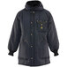 A navy blue RefrigiWear Iron-Tuff jacket with a hood and pockets.