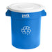 A blue Lavex recycling can with a white lid.