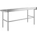 A Regency stainless steel work table with a long shelf and legs.