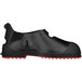A black Tingley Workbrutes overshoe with a red rubber sole.