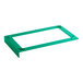 A green rectangular plastic shelf for full size stainless steel hotel pans.