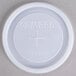A white plastic Cambro lid with a clear straw slot and white text.