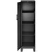A black metal Hirsh Industries storage locker cabinet with shelves.