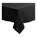 A black hemmed Choice square table cover on a table.