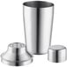 An Acopa stainless steel cobbler cocktail shaker set on a counter.