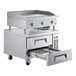 A stainless steel Cooking Performance Group countertop griddle with refrigerated base drawers.