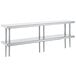 A silver stainless steel table mounted double deck shelf.