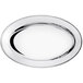 An oval stainless steel platter with a white background.