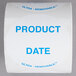A roll of National Checking Company product date stickers with blue text on white paper.