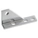 A close-up of a silver metal Avantco bottom right hinge pivot bracket with holes on the side.