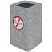 A Wausau Tile square concrete cigarette ash receptacle with a no smoking logo on a stone counter.