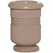 A beige Wausau Tile Classical round concrete cigarette ash receptacle with a handle on top.
