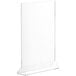 A clear acrylic stand with a white rectangular background.