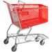 A red and silver Regency shopping cart with a basket on wheels.