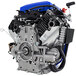 A close up of a blue and black DuroMax XP23HPE gasoline engine.