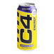 A yellow and purple C4 Energy can of energy drink.