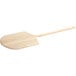 A Choice wooden pizza paddle with a long handle.