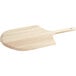 A Choice wooden pizza paddle with a tapered edge and handle.