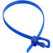 A blue plastic cable tie with metal clip ends.