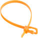An orange Retyz cable tie with a metal clip.