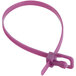 A purple plastic cable tie with a metal clip.