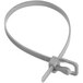A close-up of a gray Retyz EveryTie cable tie with a white handle.