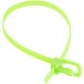 A fluorescent green plastic cable tie with a hook.