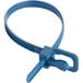 A blue metal detectable plastic cable tie with a blue handle.