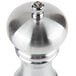 A silver Chef Specialties pepper mill with a metal knob.