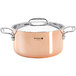 A de Buyer Prima Matera copper sauce pot with a lid.