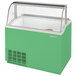 A Turbo Air green ice cream dipping cabinet with a glass top.