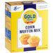 A yellow box of Gold Medal Corn Muffin Mix with a white and blue label.