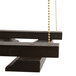 An American Metalcraft espresso bar glass rack made of wood and metal with a chain attached.