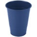 A close-up of a blue plastic cup with a white background.