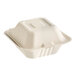 A white square EcoChoice bagasse container with a square lid.