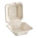 A EcoChoice natural bagasse take-out container with a lid.