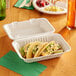A tray of tacos in an EcoChoice bagasse take-out container.
