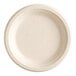 A white EcoChoice bagasse plate with a white background.